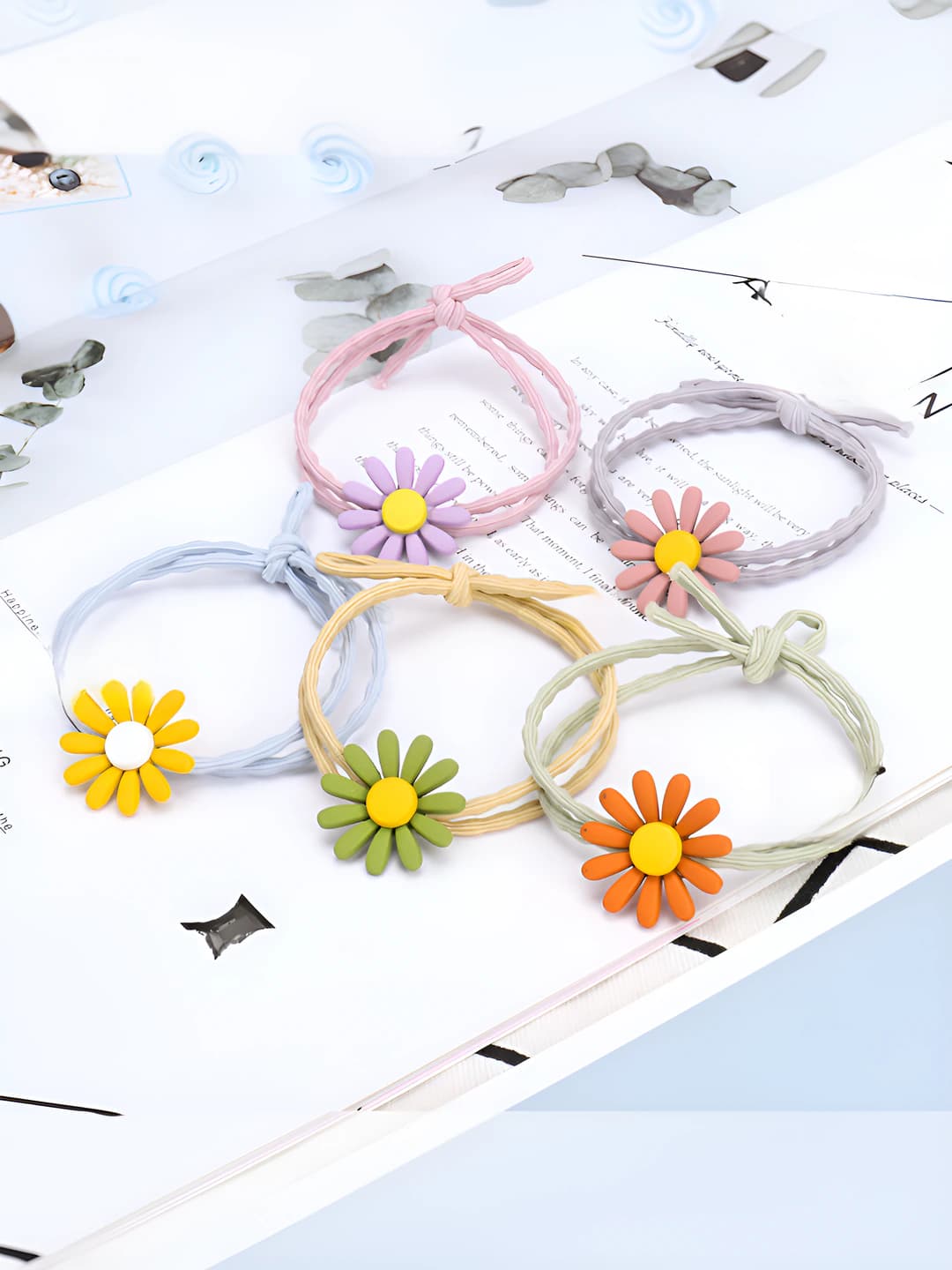 Daisy hair tie - Pink - 5 pcs