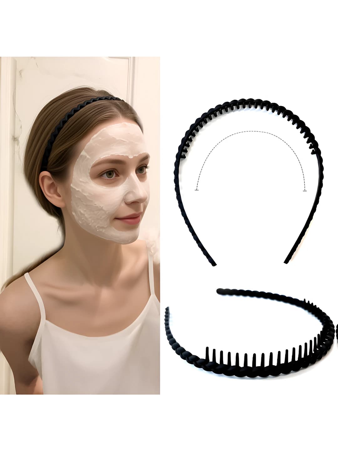 Non-slip toothed headband for face washing and masks for women, black, acrylic, Korean style
