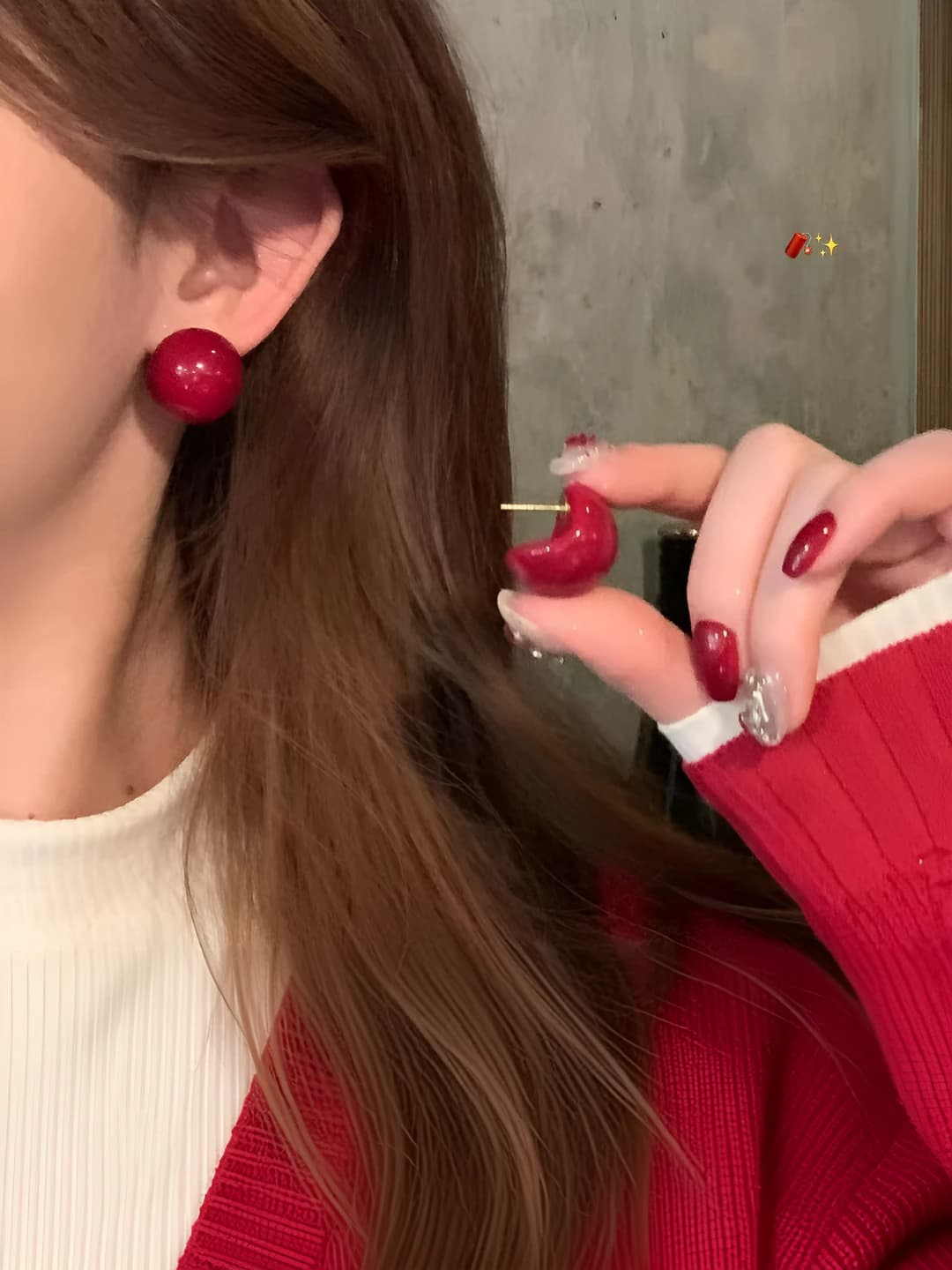 Vintage red pearl studs
