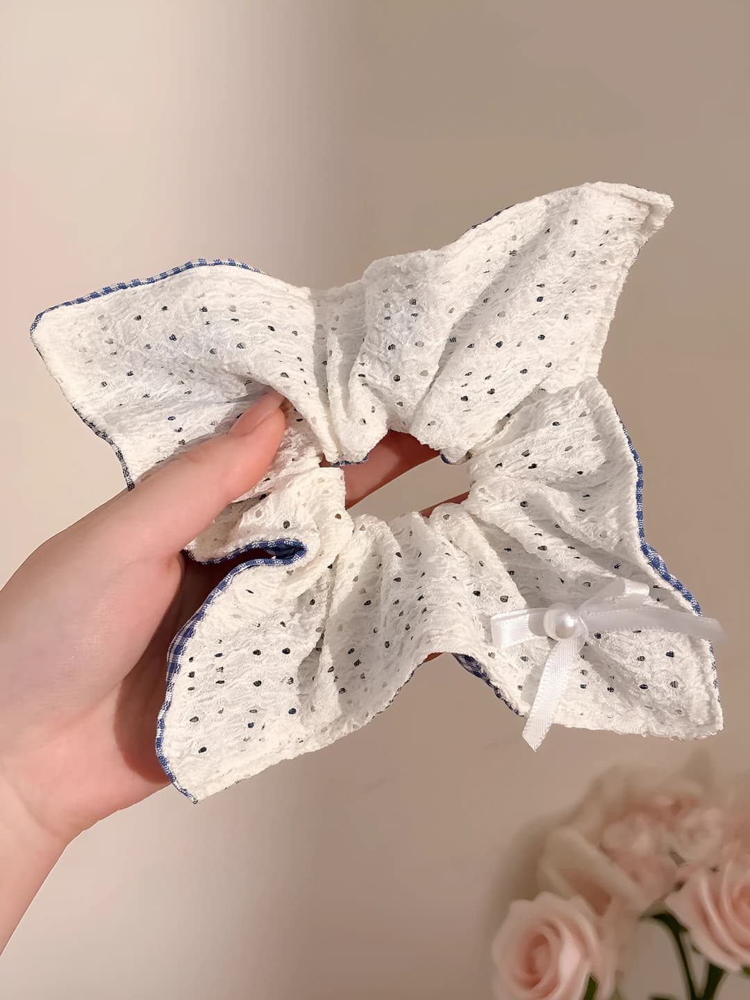 1# Blue plaid lace double-sided-square 24 cm