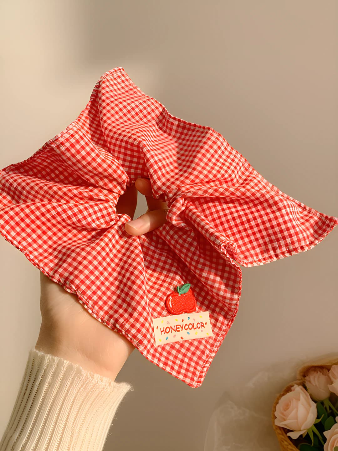 1# Qizil katak kvadrat soch to'plami 21*22 sm