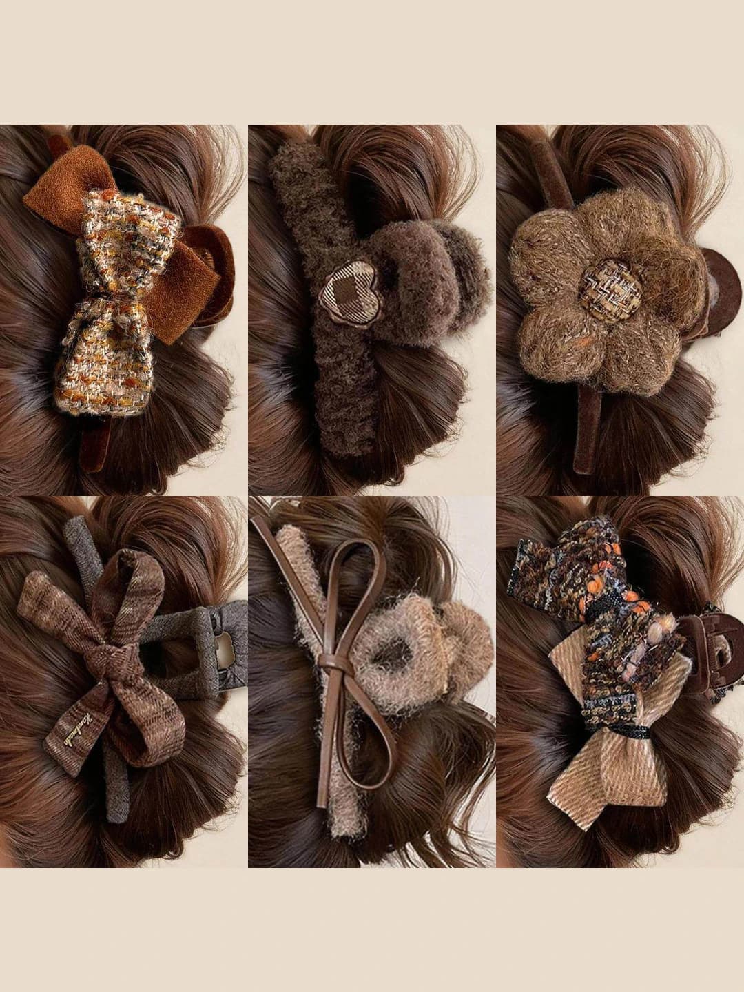 Women's dark brown large plush butterfly hair clip 2026