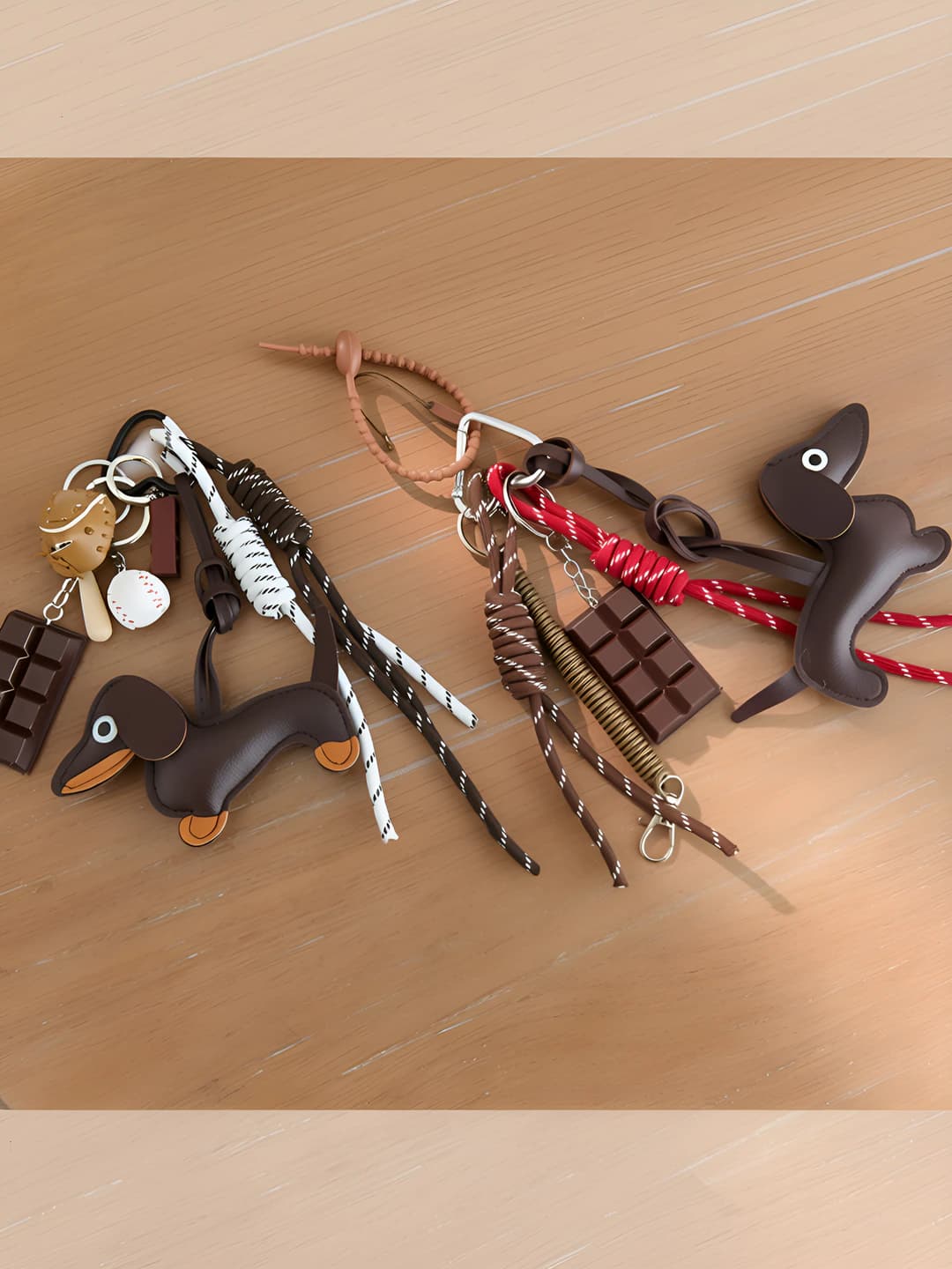 Women's leather dachshund bag charm keychain, retro style