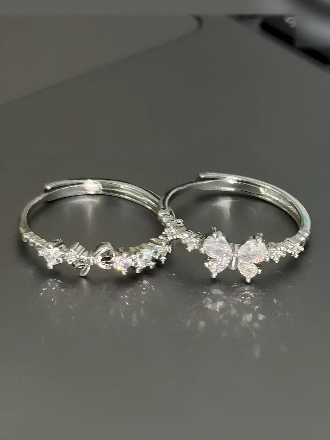 Women's bow and butterfly couple rings in forest style, unique design