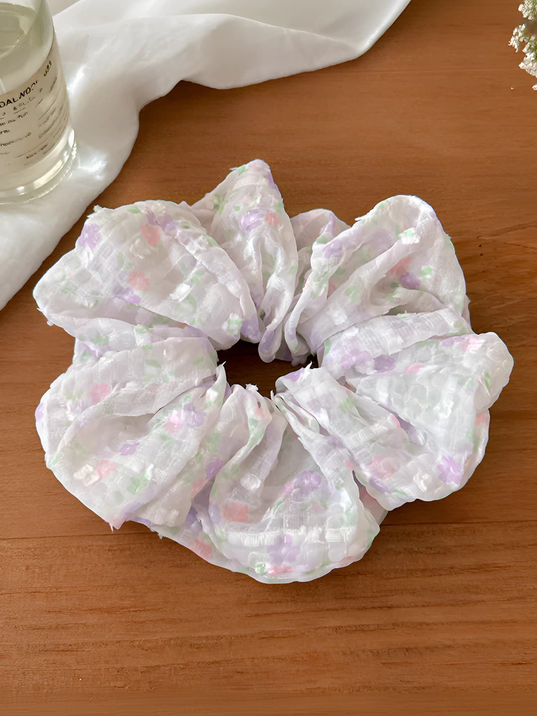 Purple floral hair tie