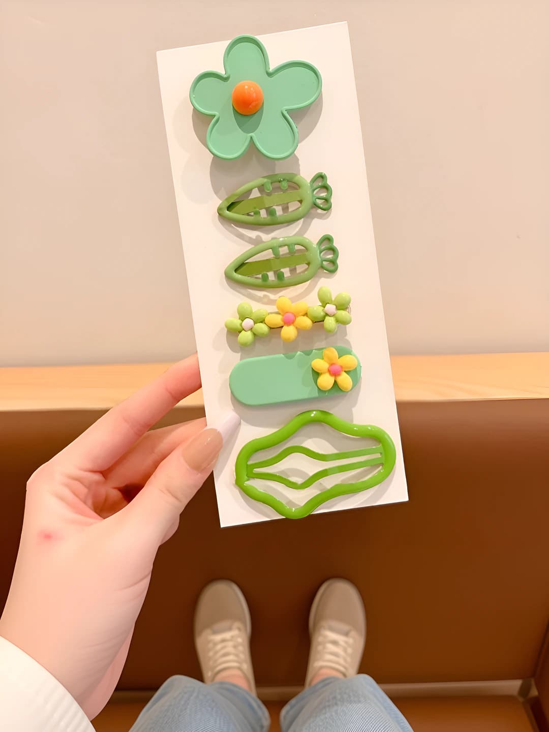 4# Green flowers & clouds, 6-piece set