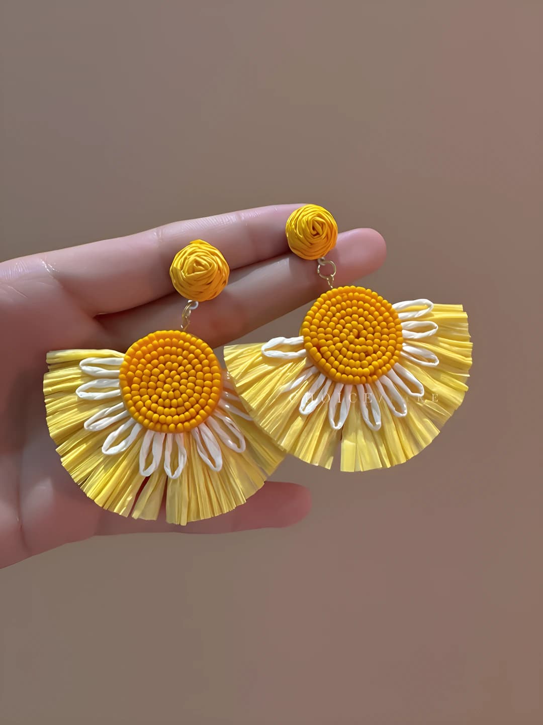 Yellow woven skirt stud earrings