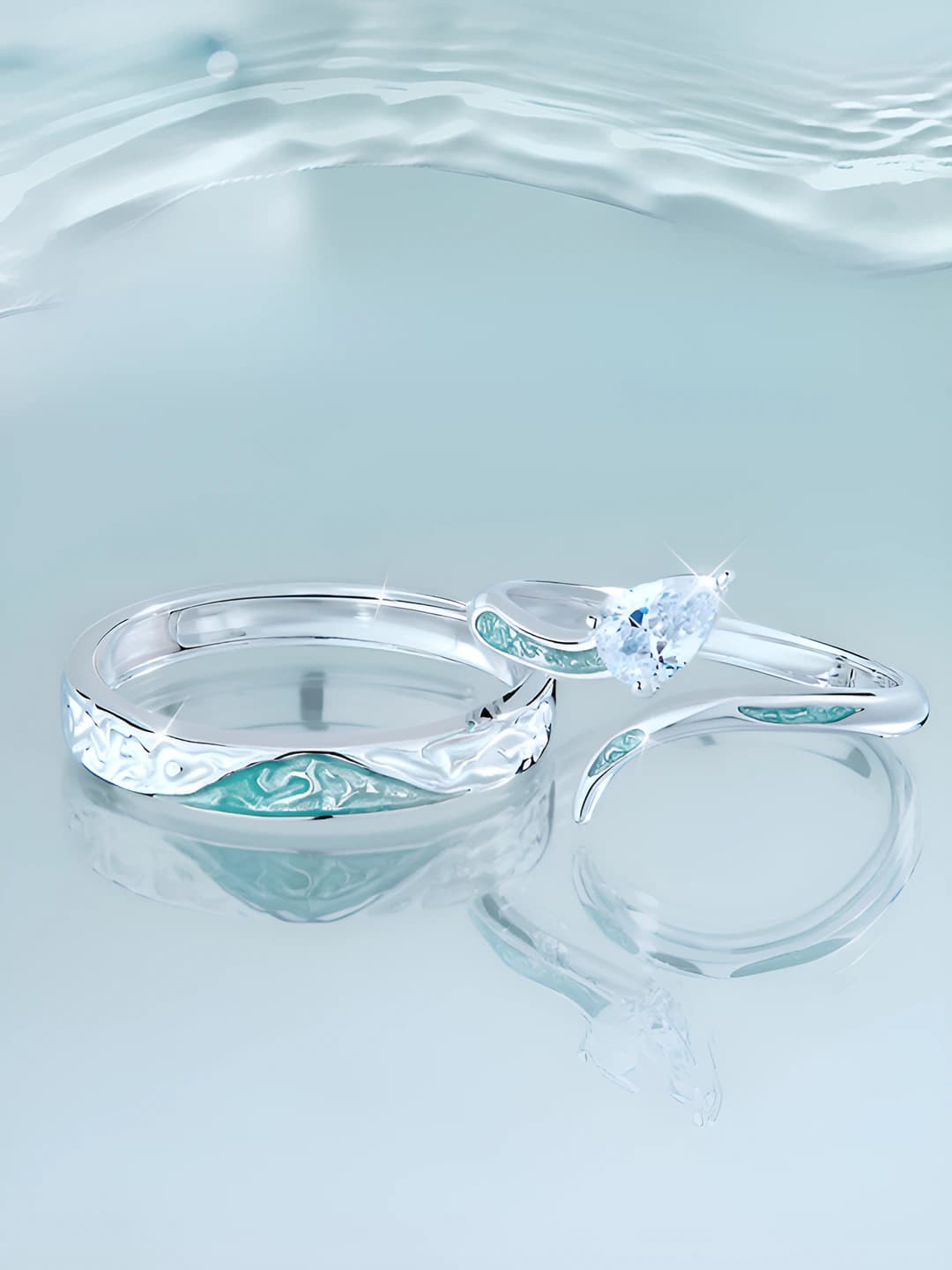 Couples' turquoise epoxy resin snake index ring