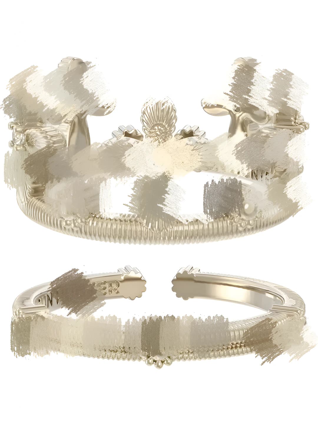 Women's open ring with lace and cross design, black color, gold plating