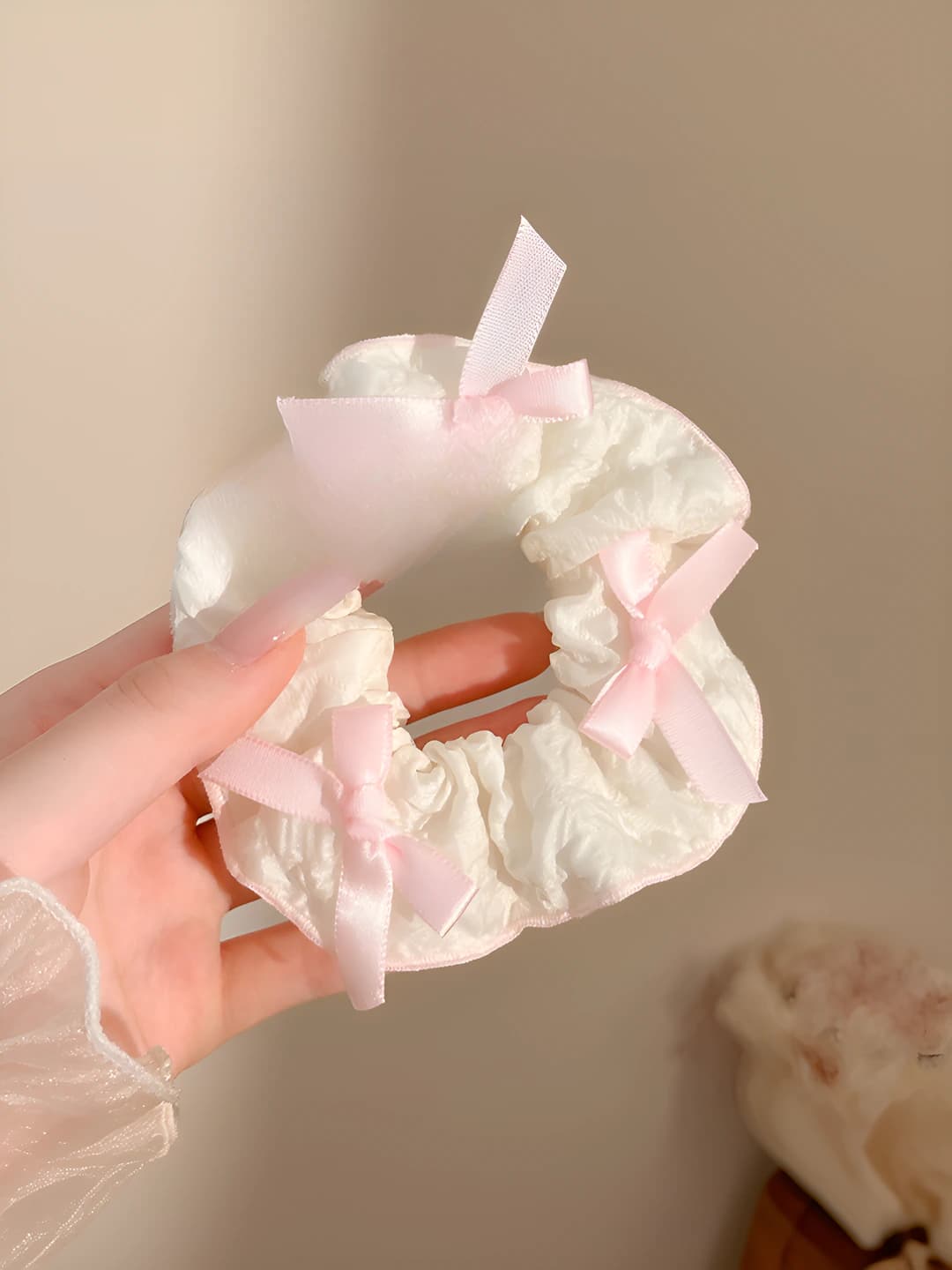 1# Ruffled pink bow 11 cm