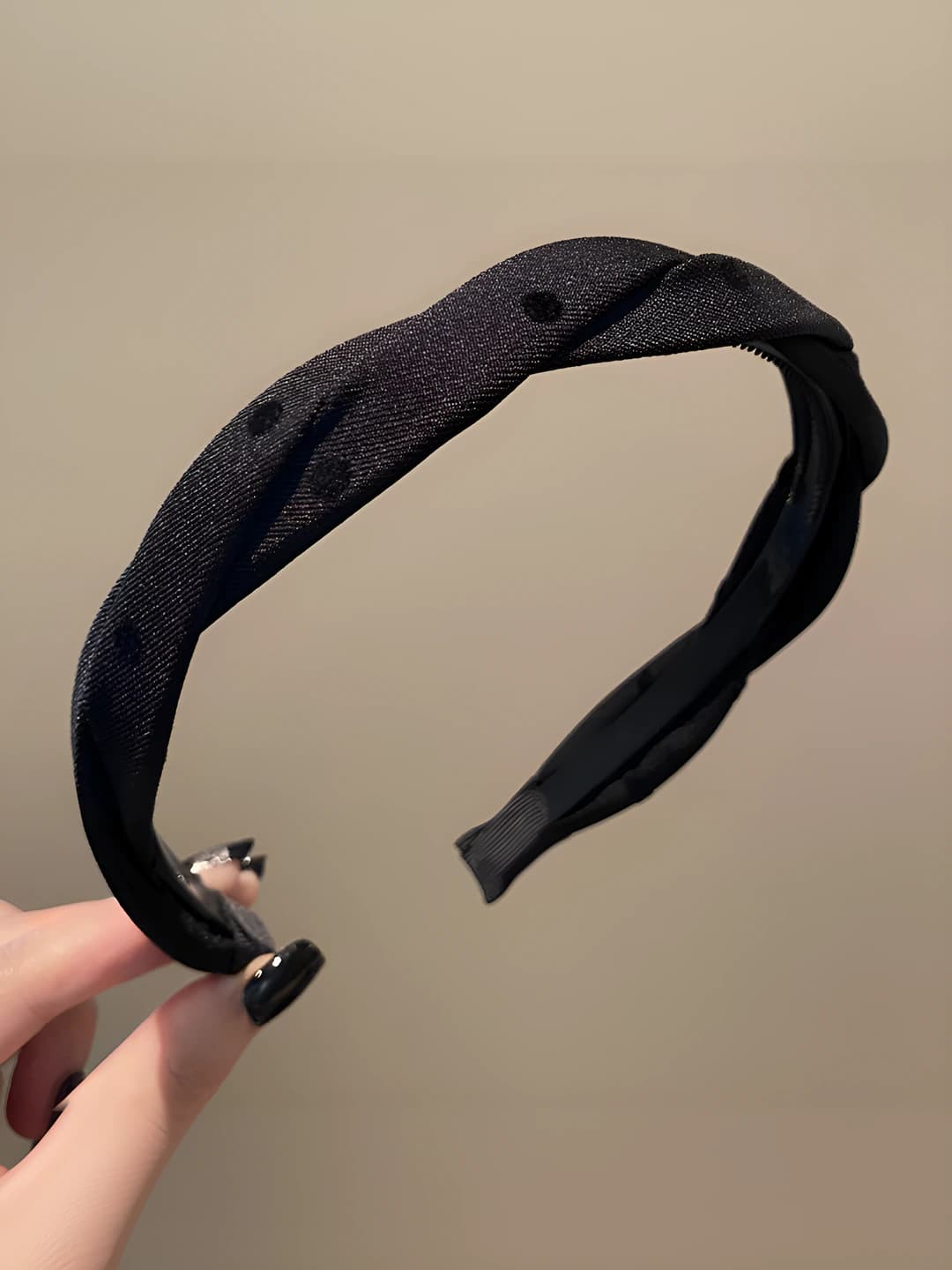Polka dot twisted headband - Black