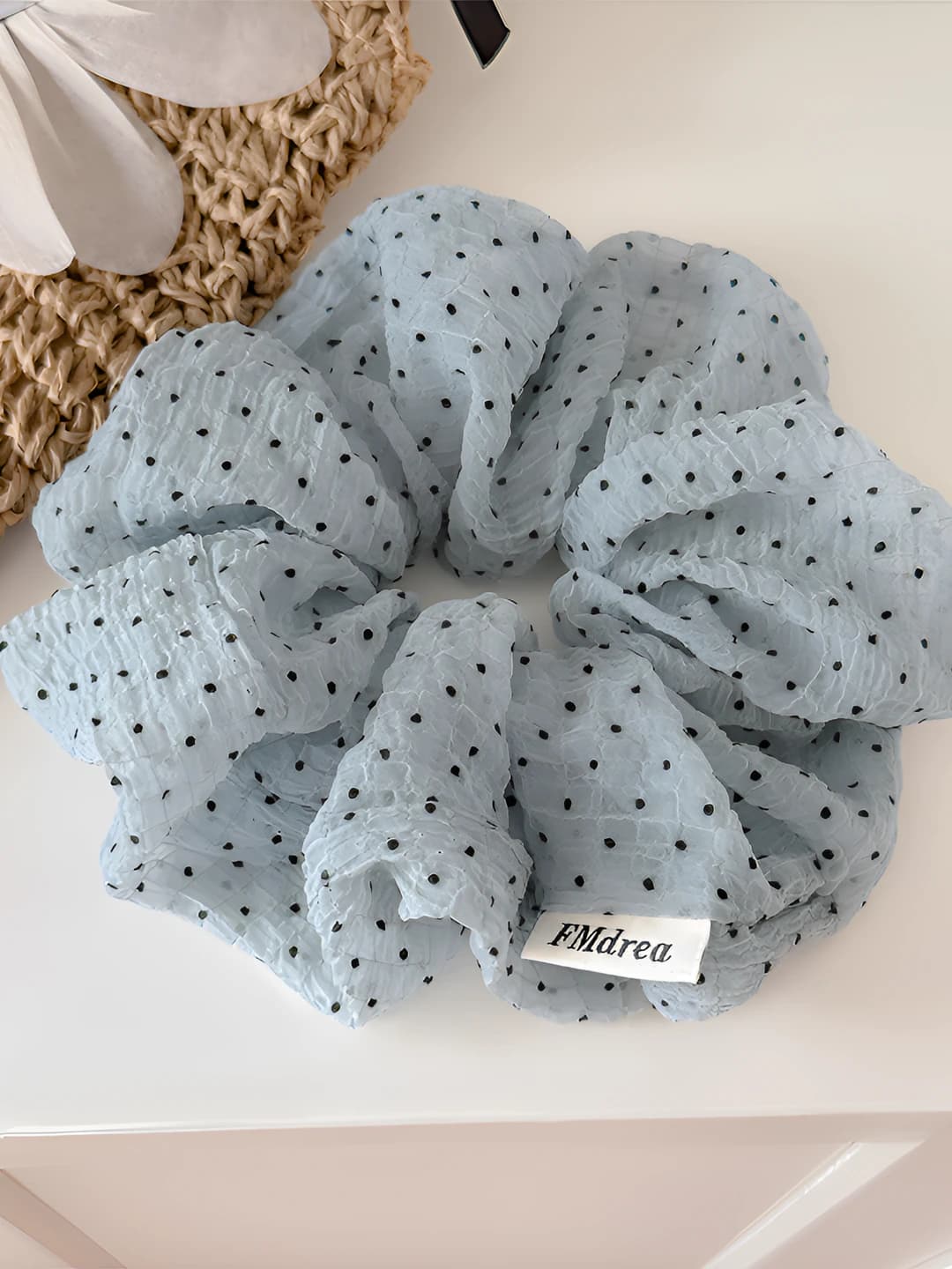 Blue polka dot hair tie