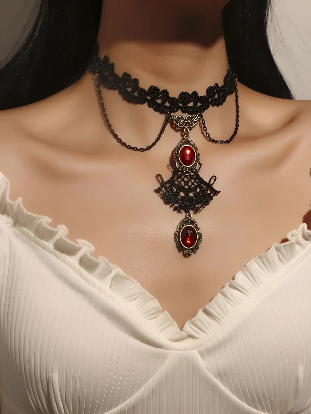Ayollar uchun qora dantel gotik retro choker, o'ziga xos va katta dizayn