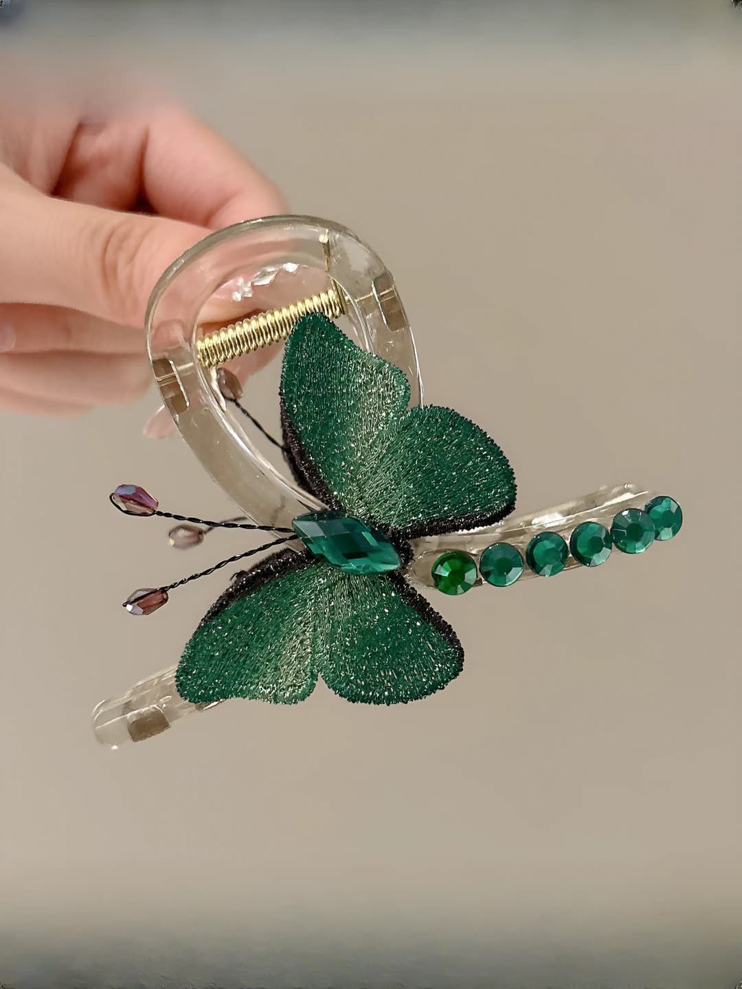 Clip - embroidered butterfly teal double-sided 8 cm