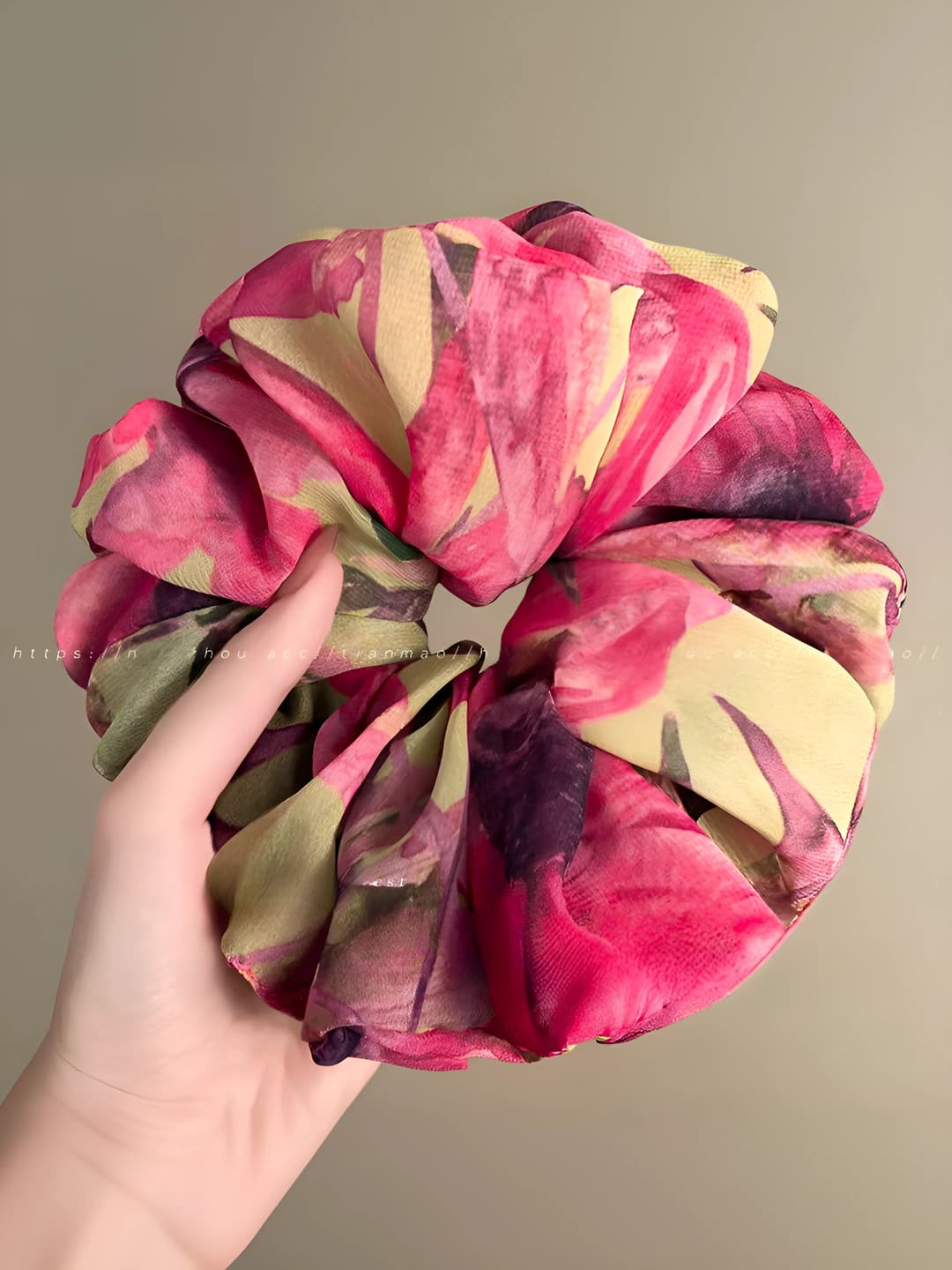 1# Rose pink chiffon scrunchie
