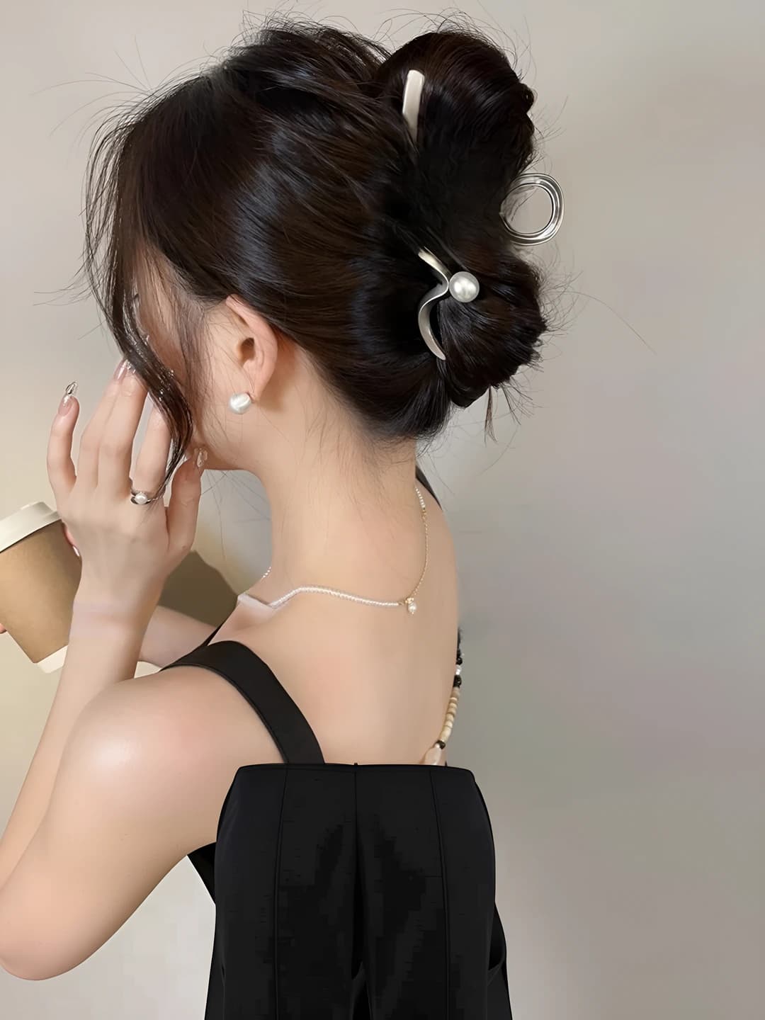 Women's hair clips and combs with metal and pearl: Japanese-Korean style, elegant and simple design element