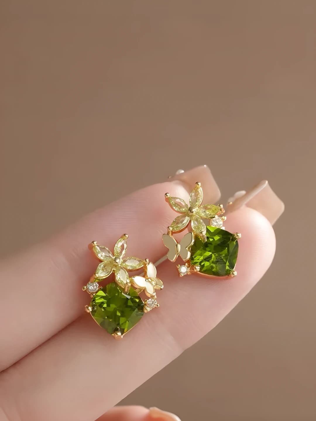 Olive green floral earrings