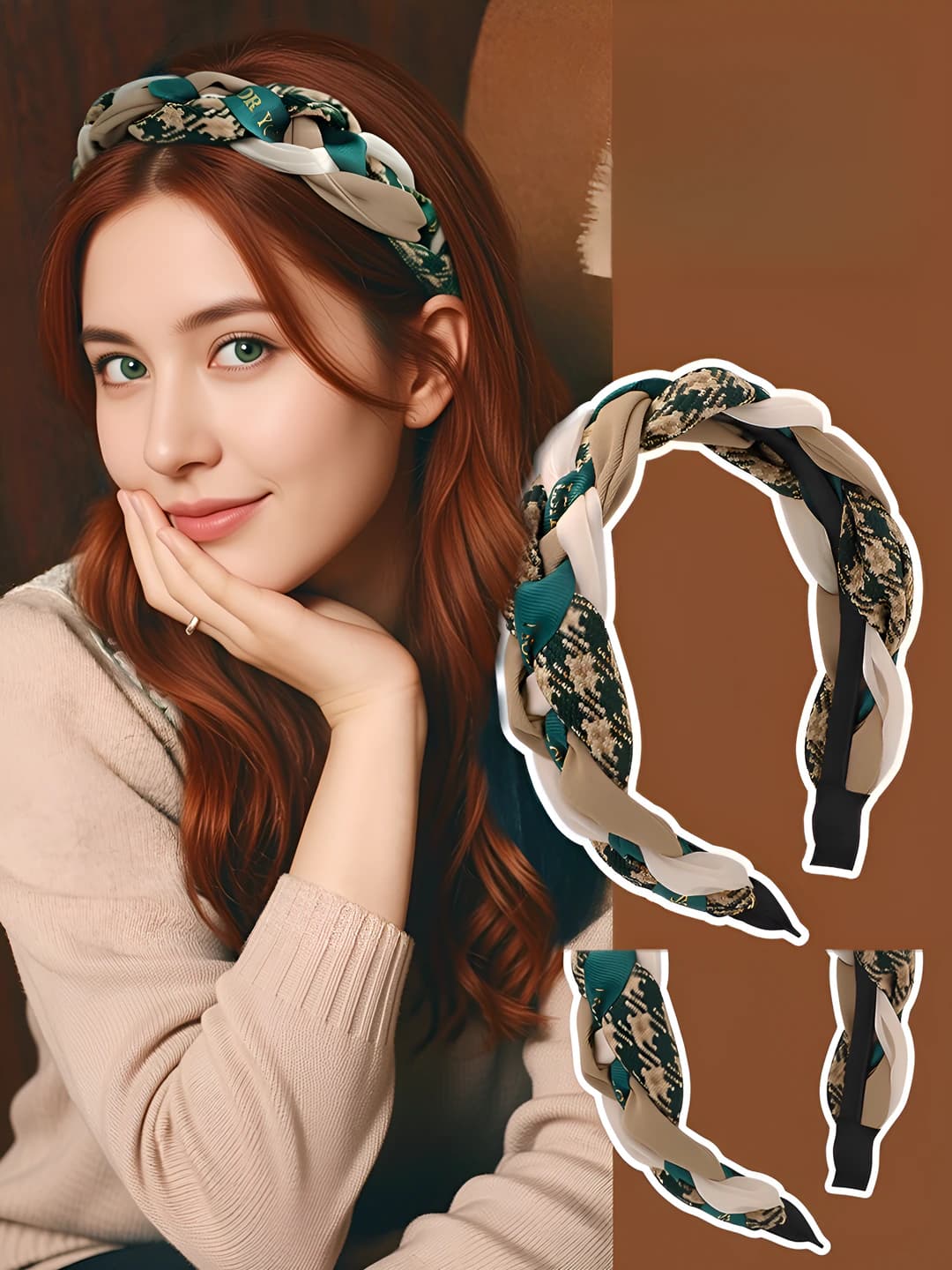 3# Зелёный косичковый ободок