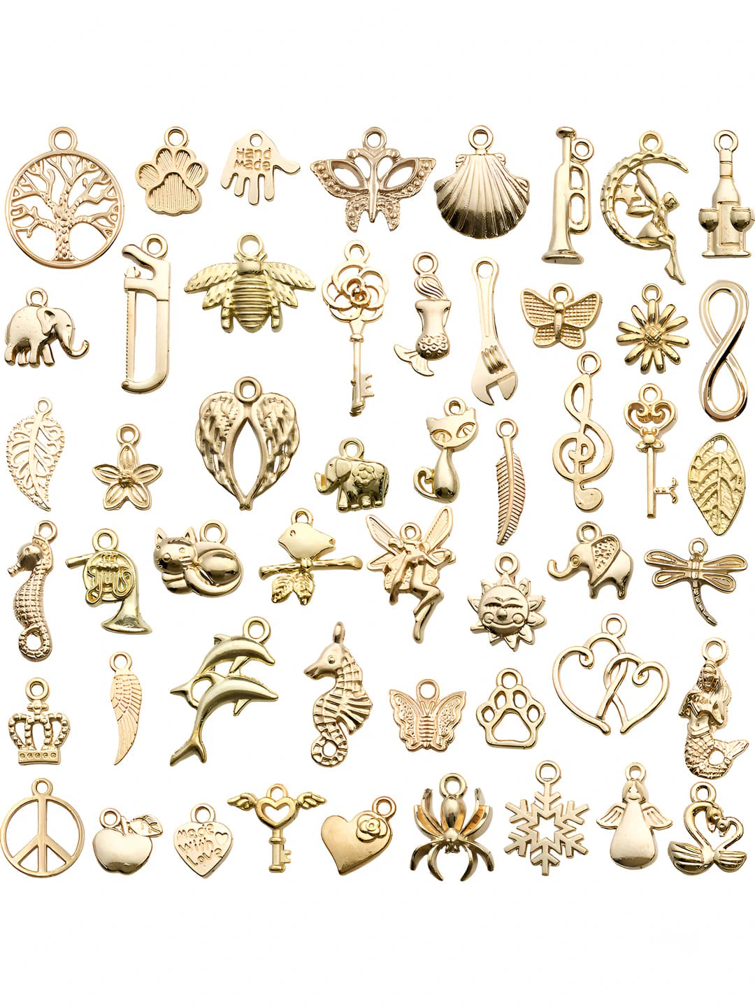 Women's DIY charms: 51 pcs gold music note and mermaid pendants, natural style