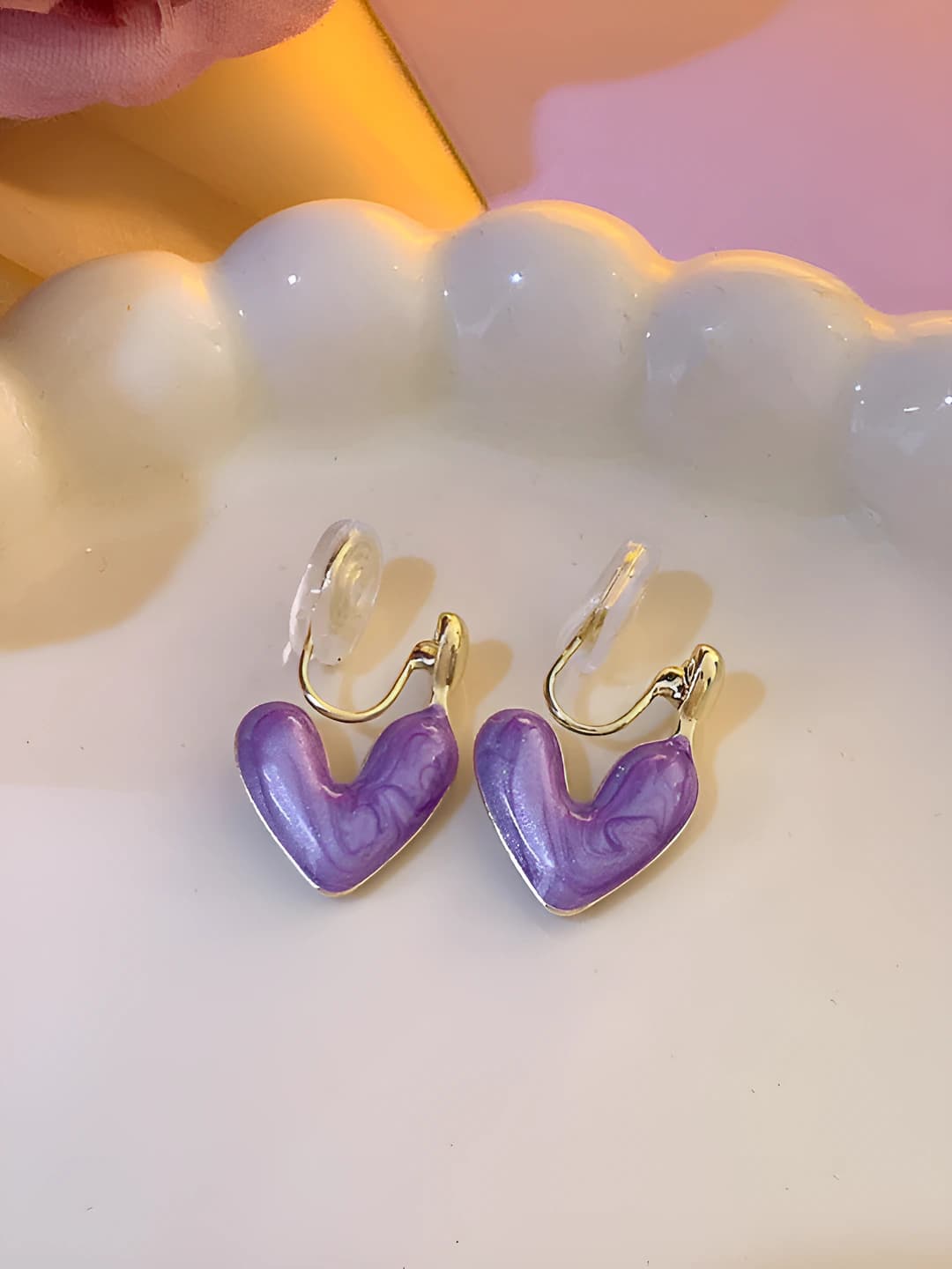 Purple heart spiral ear clips