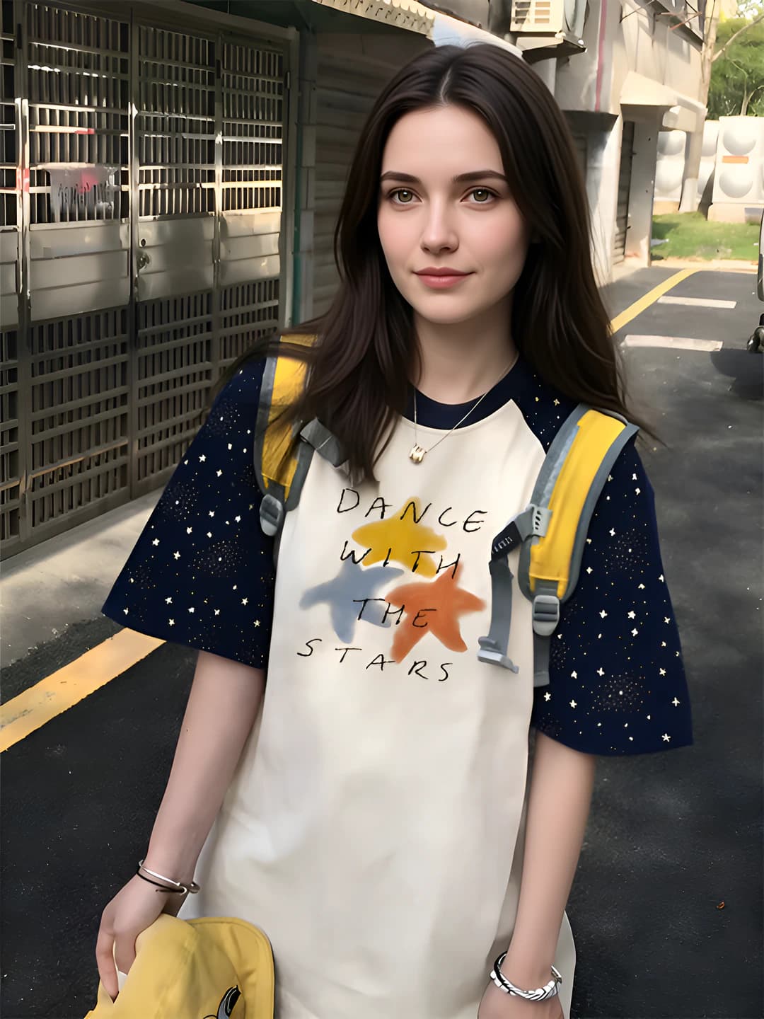 Women's short-sleeve t-shirt with crew neck, loose fit, printed pattern, and pure cotton fabric