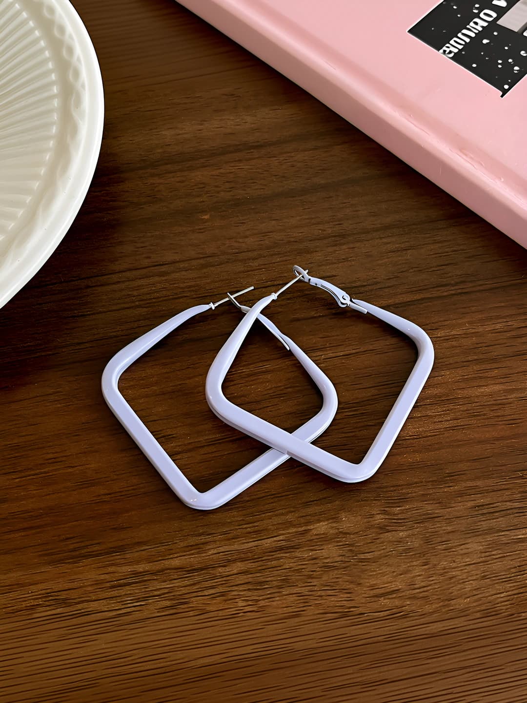 Purple, square hoops, enamel