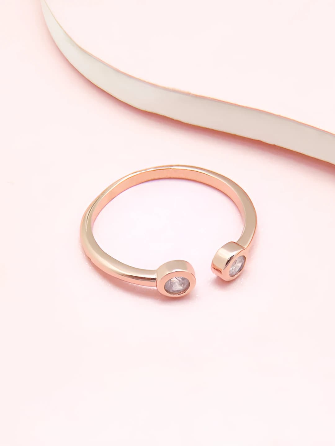 Women's open adjustable ring with two zircon stones