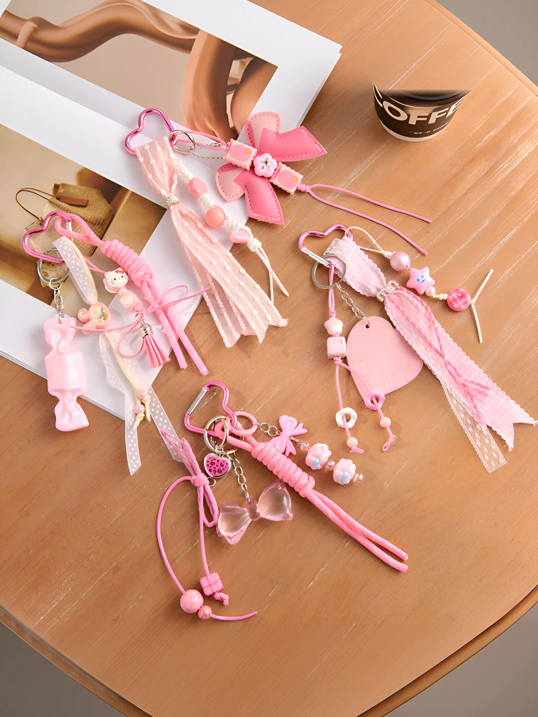 Women's keychain and bag charm made of leather, Korean style