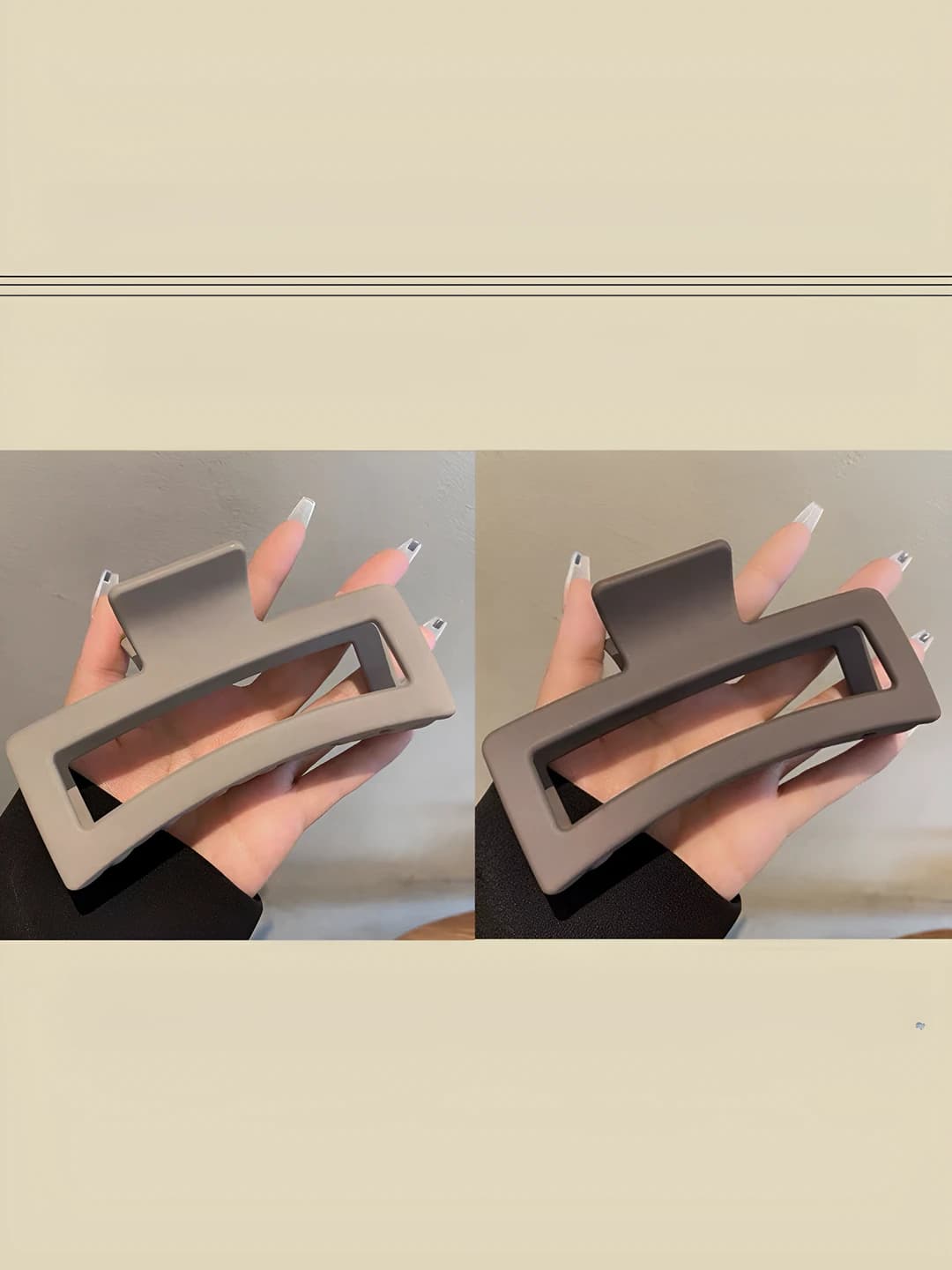 Women's matte plastic hair clip (claw clip), large size, square shape, for hair updo