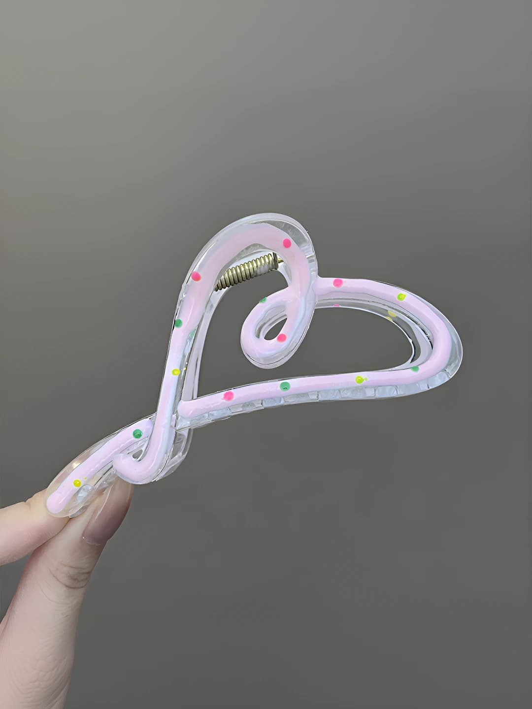 Pink heart polka dot clip