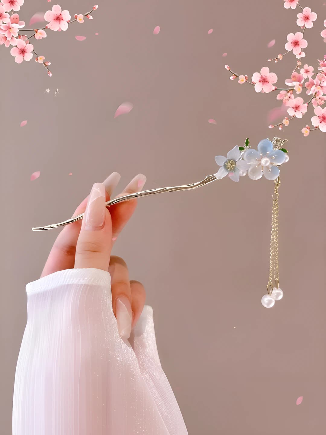 2# Blue peach blossom hairpin