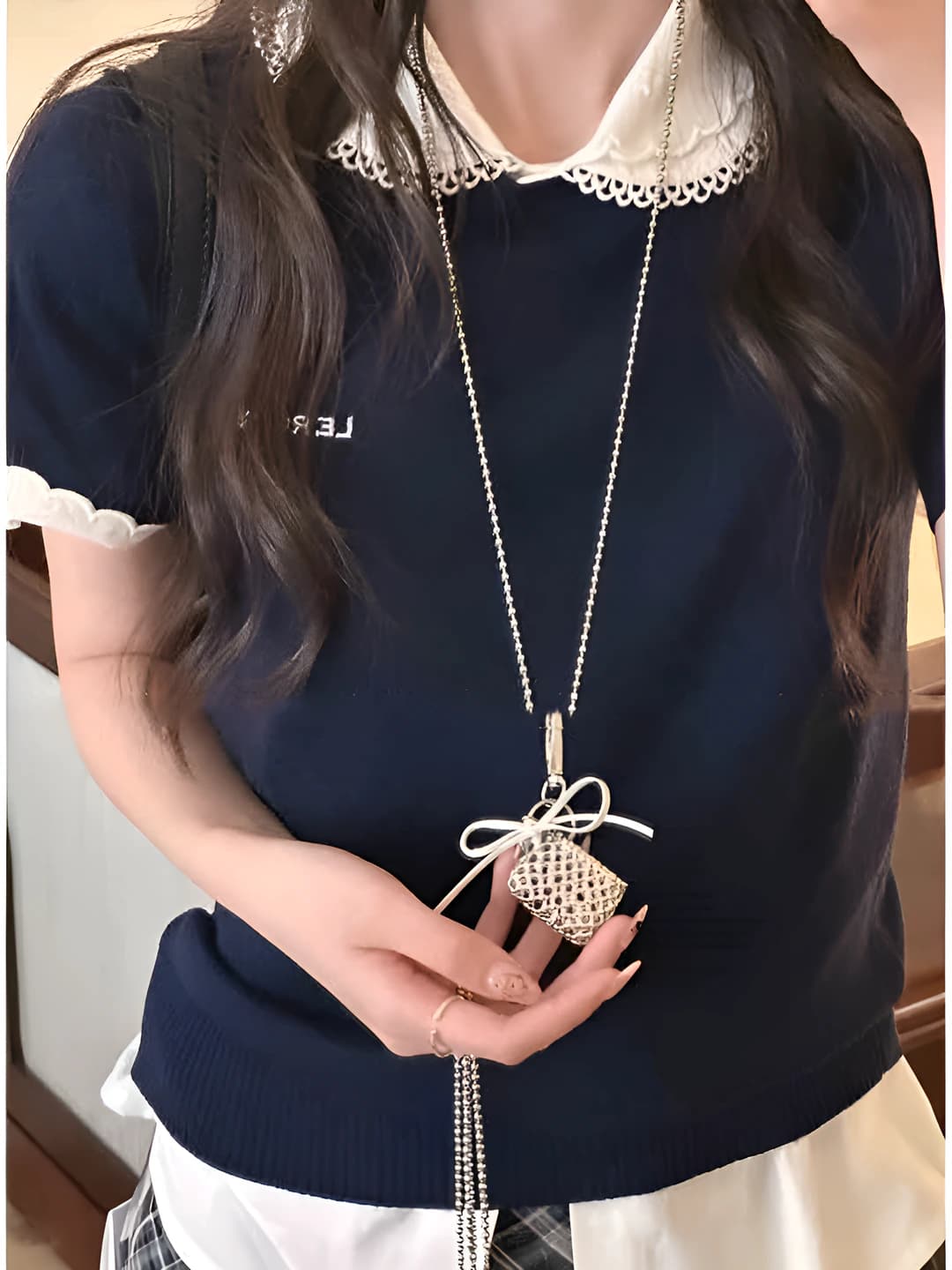 36# necklace - Silver - White bow