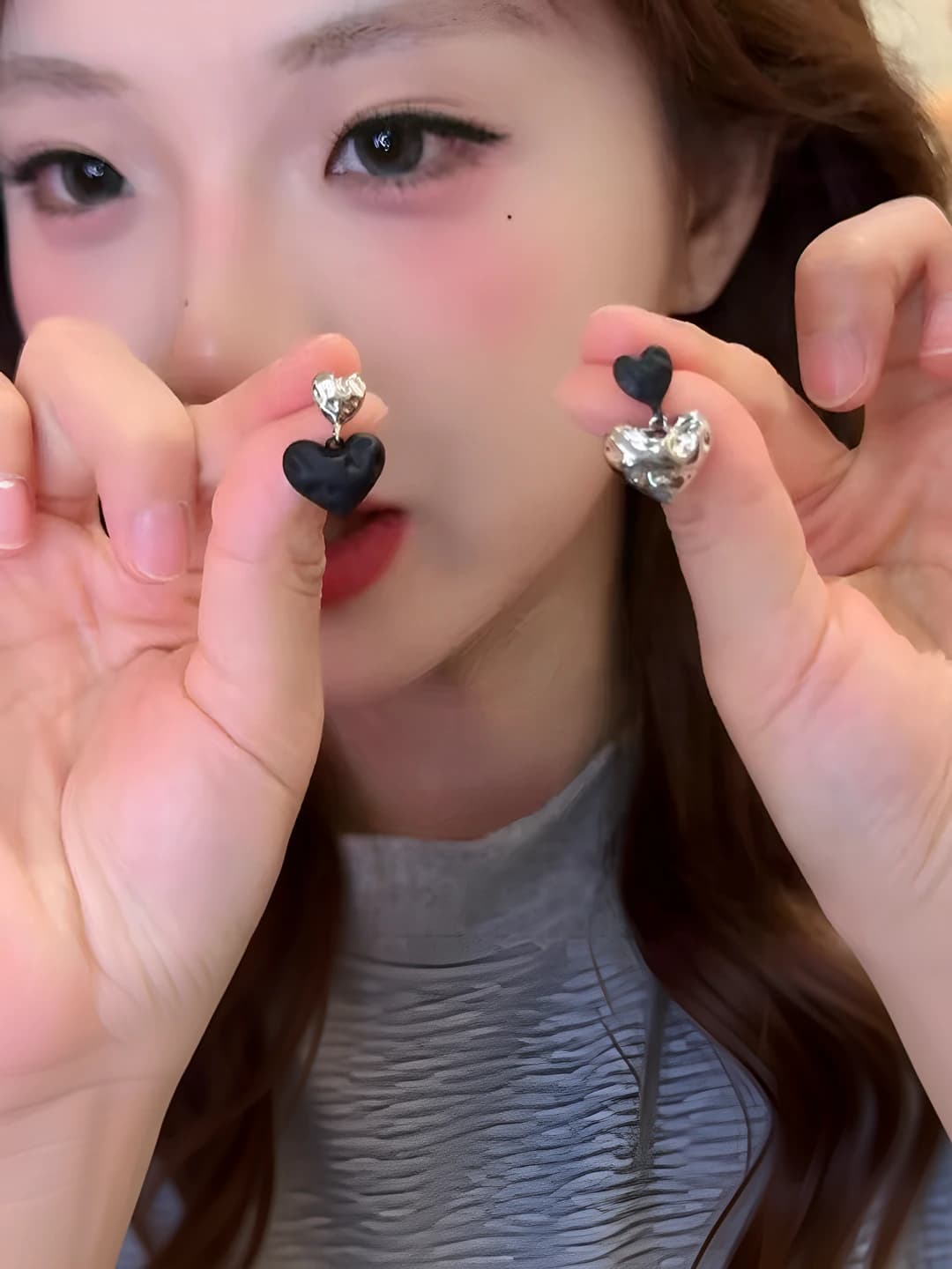 AB black asymmetric heart stud