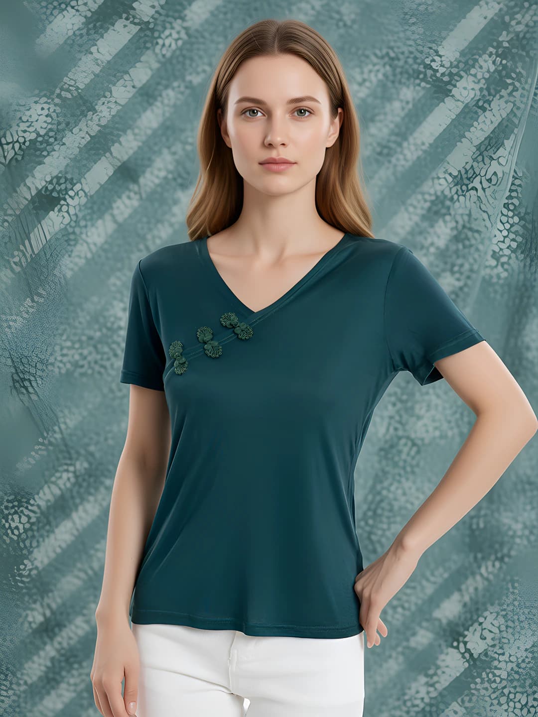 Women's silk t-shirt (mulberry silk) with V-neck, short sleeve, solid colour, loose fit, spring-summer