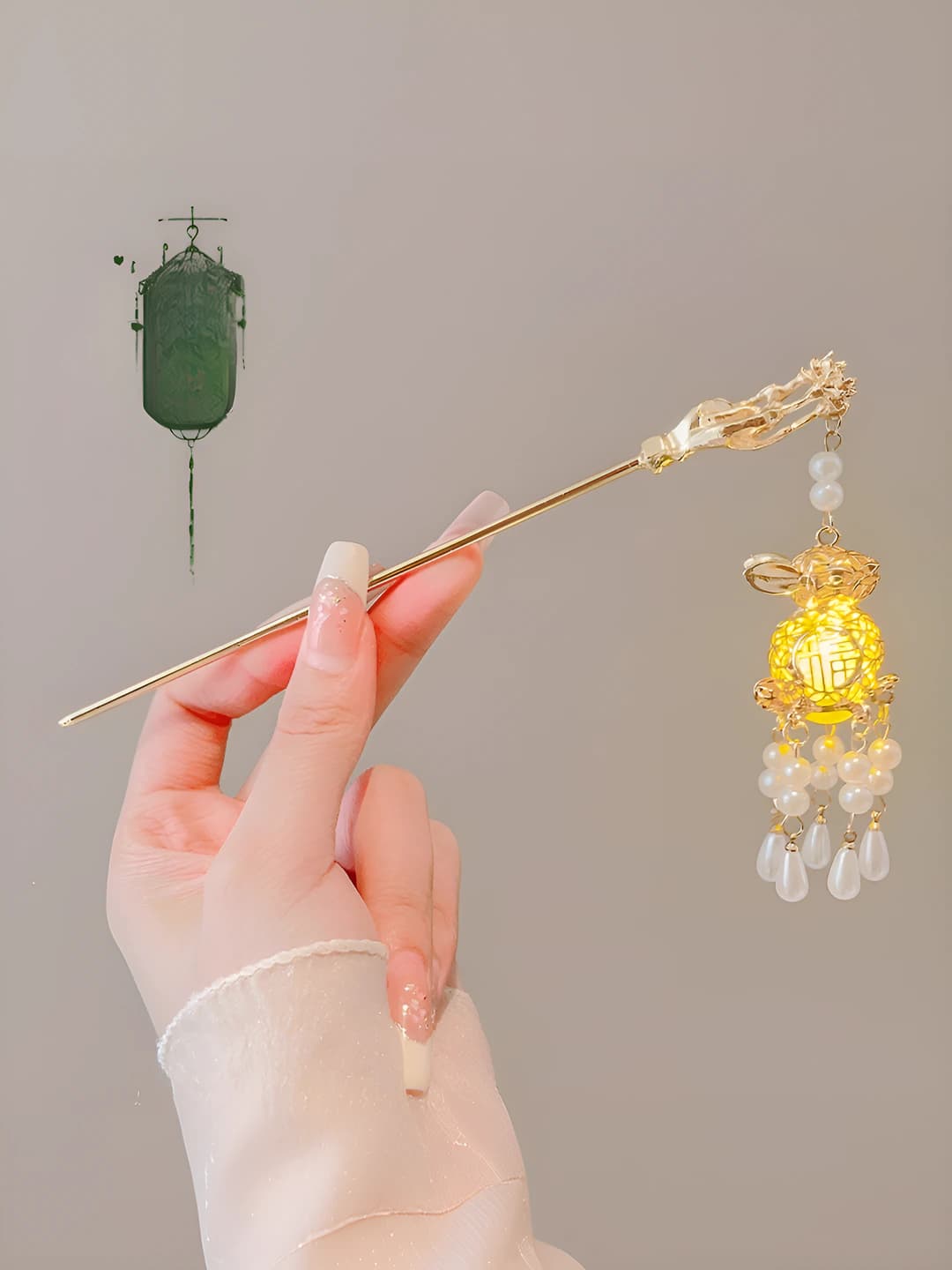 38# Gold rabbit hairpin [White] with light