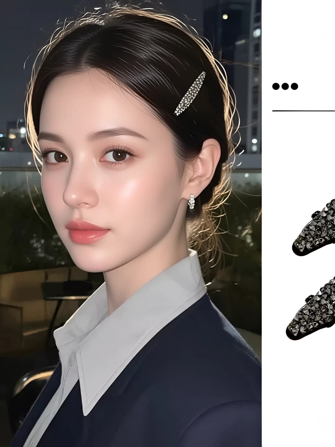 Women's rhinestone hair clips and combs: oval shape, side part, handmade, alloy
