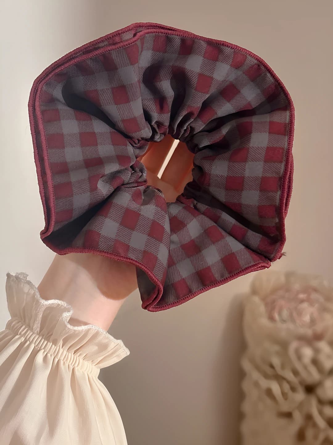 Purple double-layer plaid ~18 cm