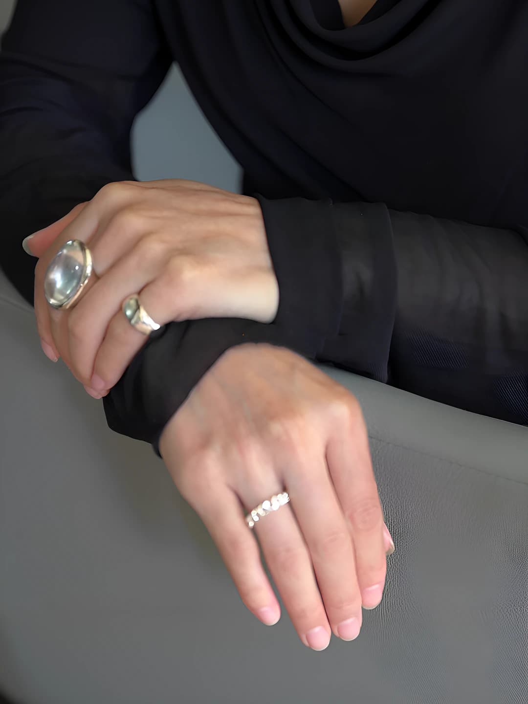 Women's white crystal teardrop ring, geometric design element in Euro-American style