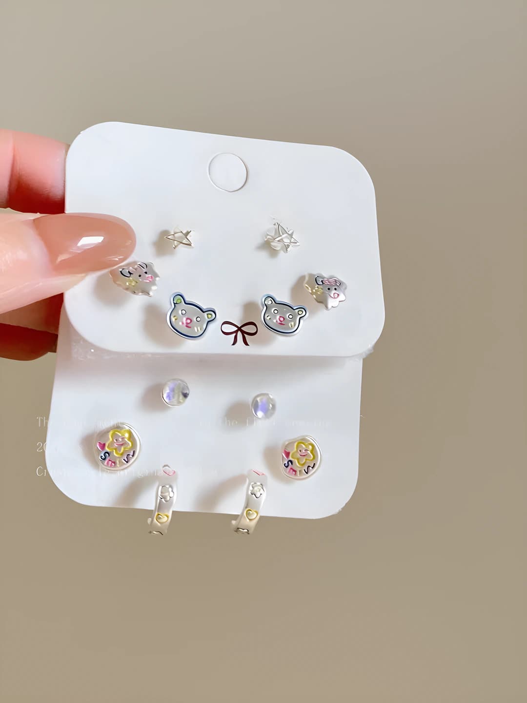 Women's cute bear and flower earrings set in cartoon style