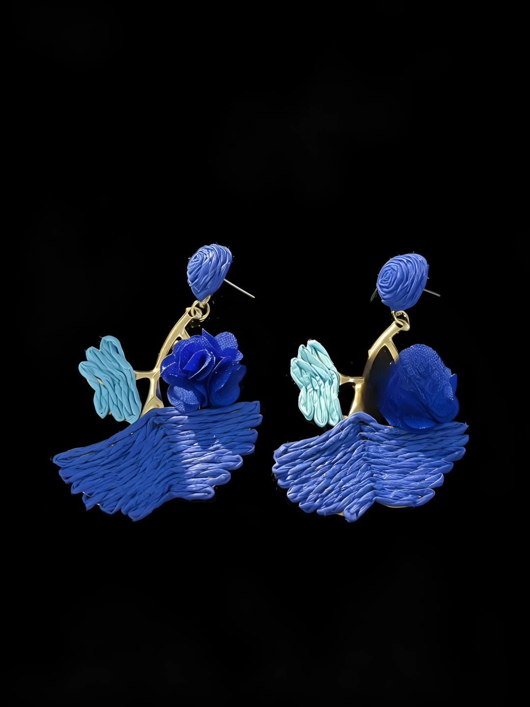 Blue ginkgo flower stud earrings - 6.3 cm