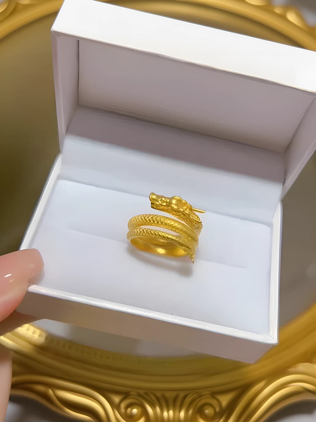 Women's retro dragon ring in bronze with 18K gold plating, open band