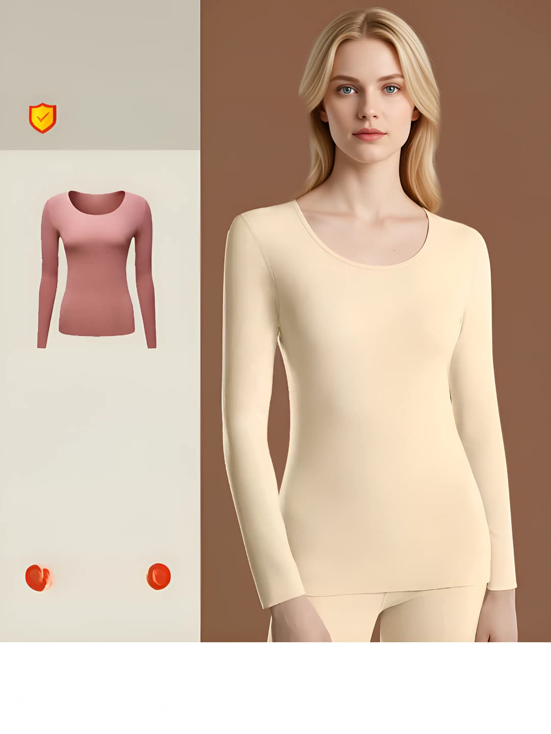 Women's warm, fleece-lined, thickened, seamless, crew neck, long sleeve, solid colour thermal underwear top autumn-winter