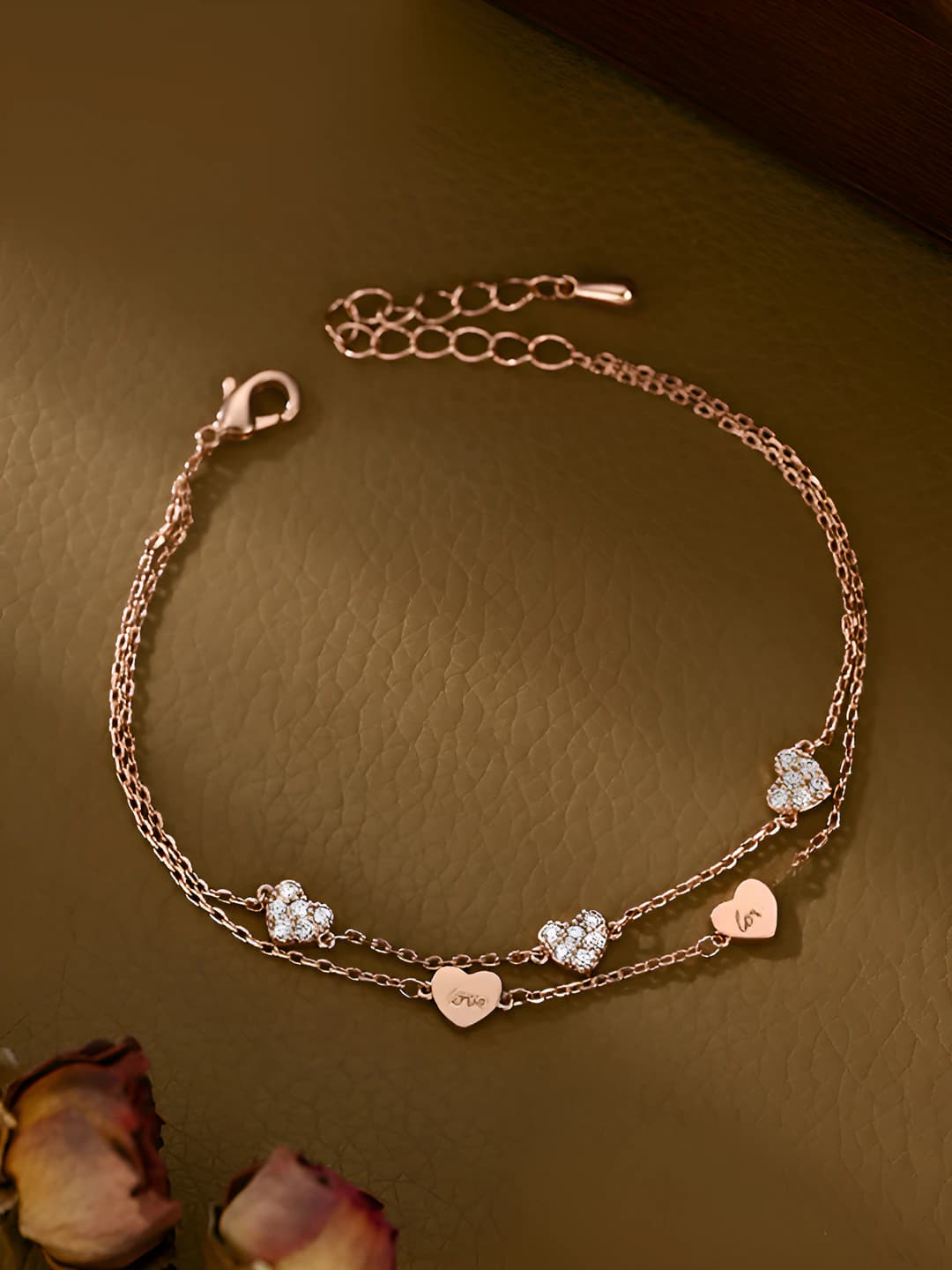 Women's gold-plated micro zircon double heart bracelet