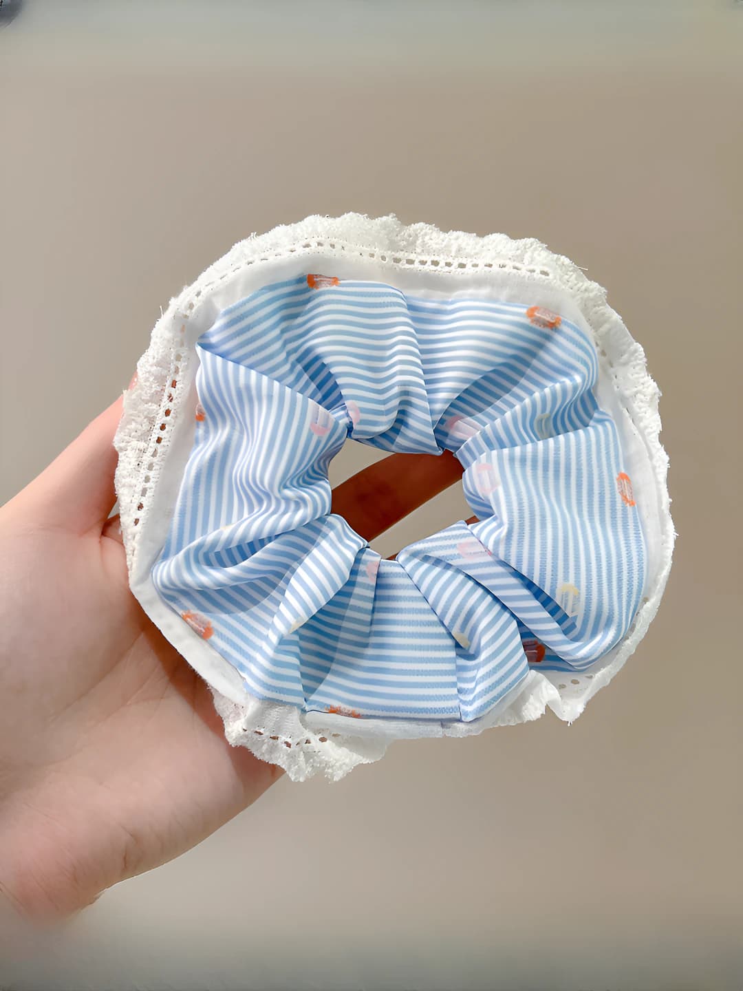 Polka stripe, blue 12.5 cm