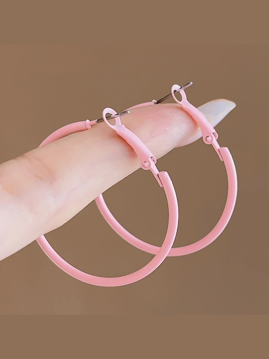 Macaron pink large hoop earrings, ~3.9 cm