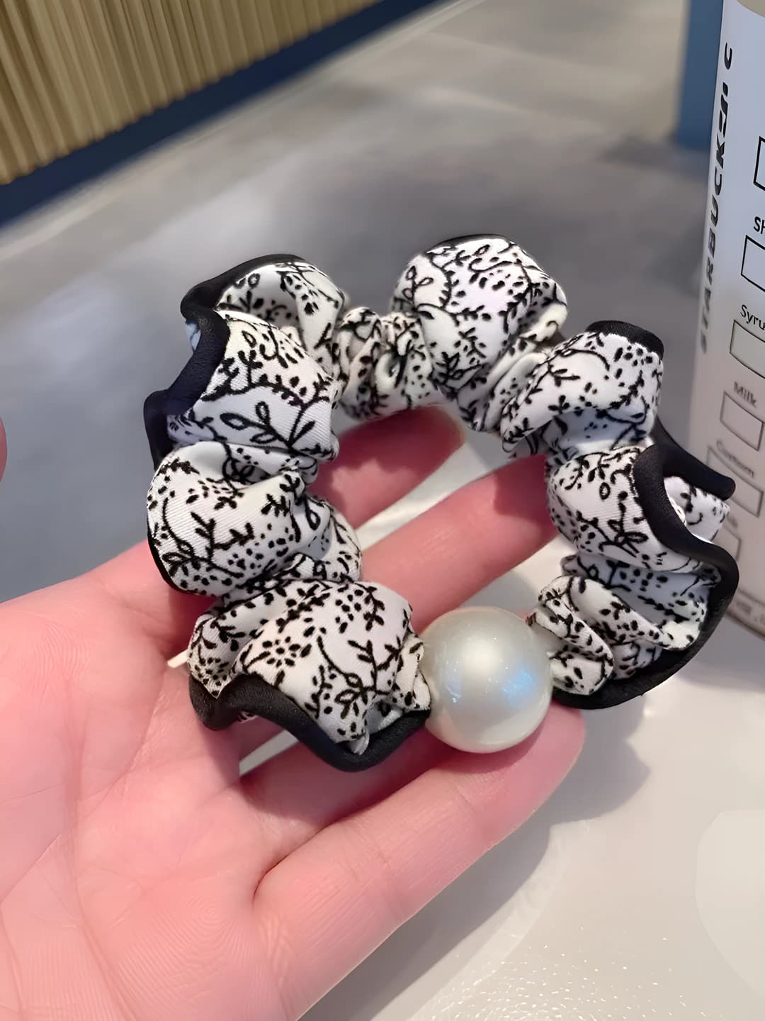 Women's spring-summer stretch fabric hair tie, OL style, floral design