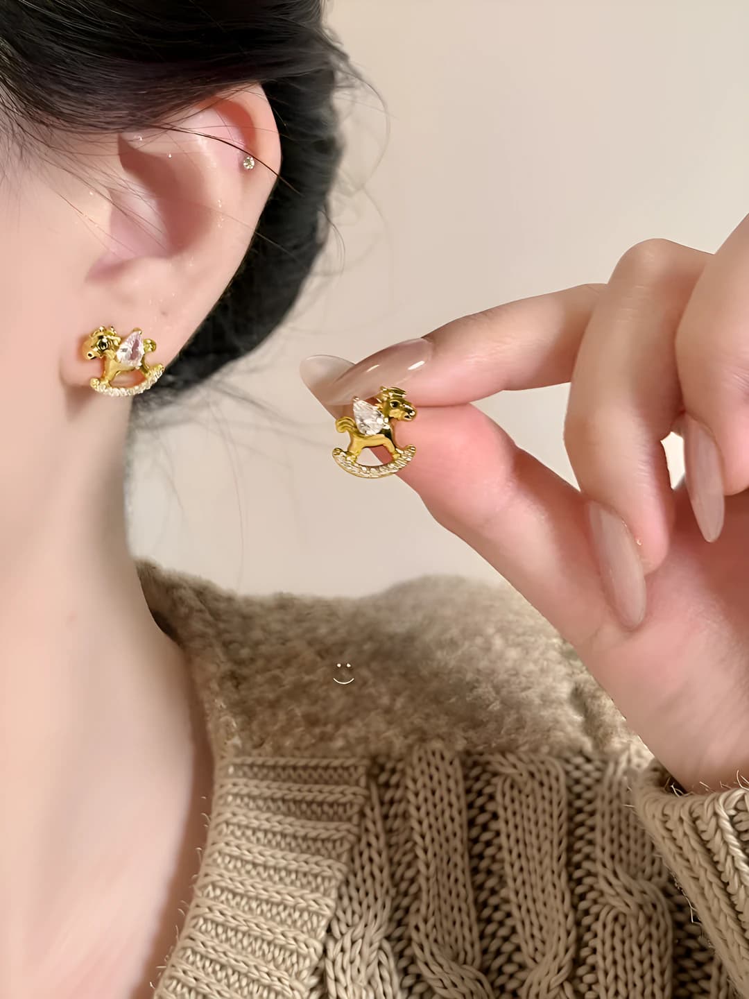 Micro-set zircon pony stud earrings
