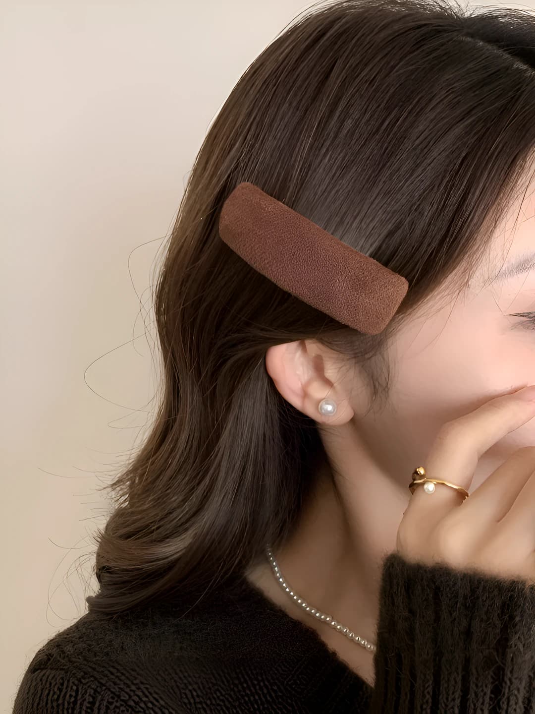 4# Coffee fleece hair clip 8 cm