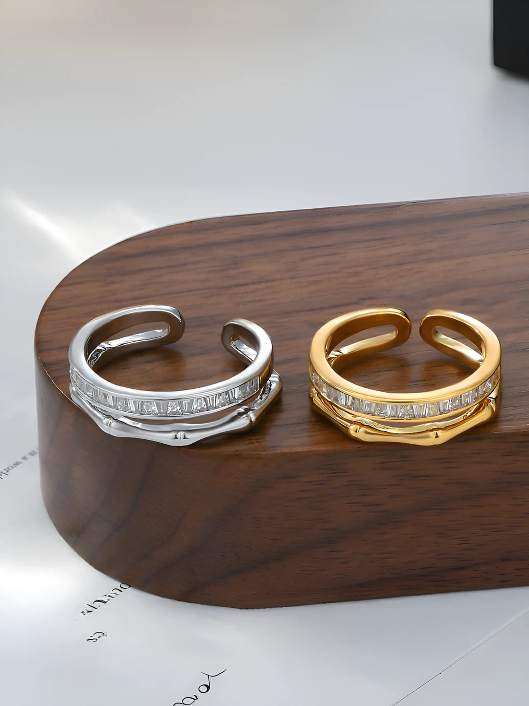 Women's adjustable geometric ring with zircon, electroplated, ins style