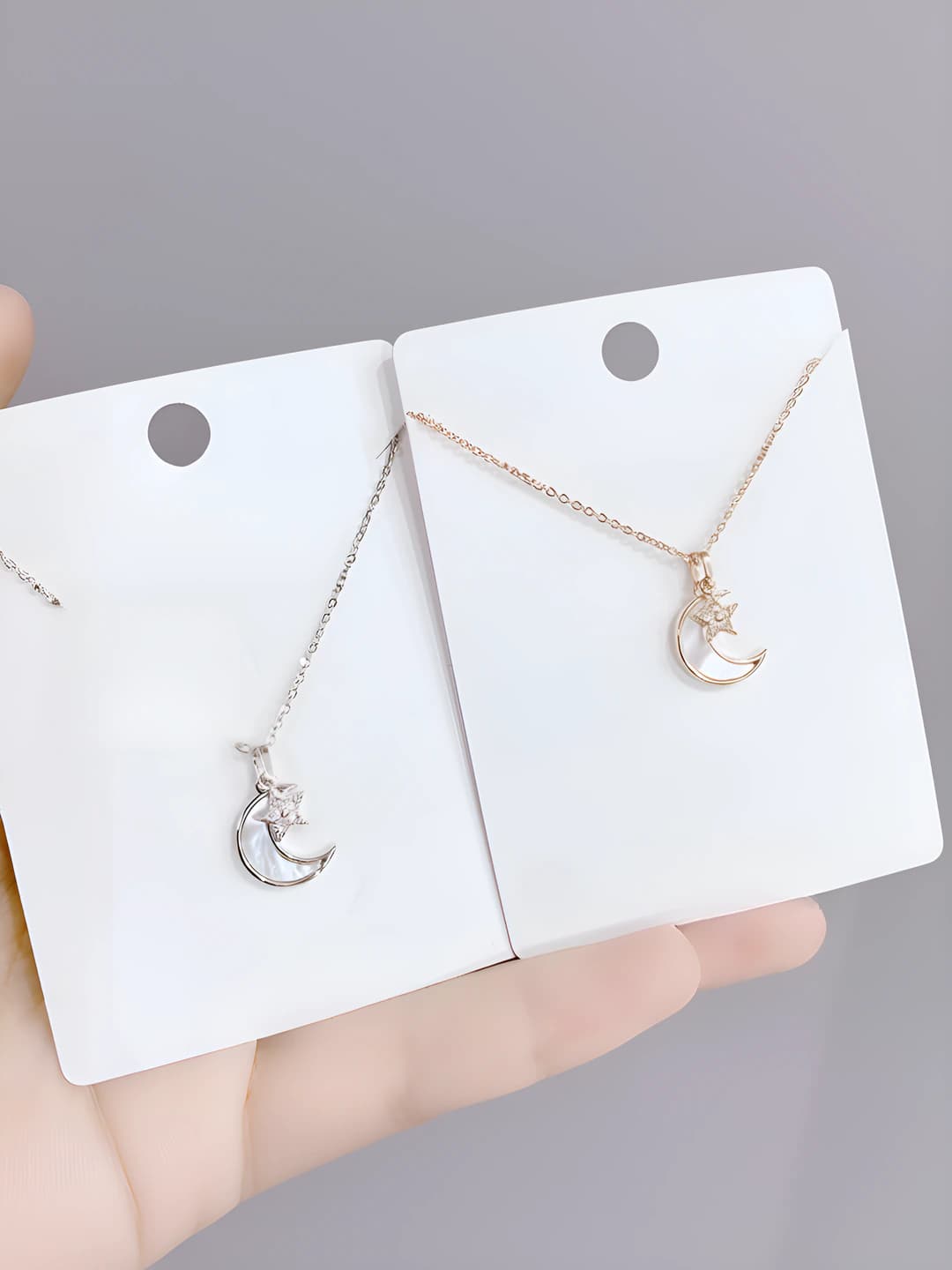 Women's star and moon pendant necklace, copper, snake chain, 21-50 cm